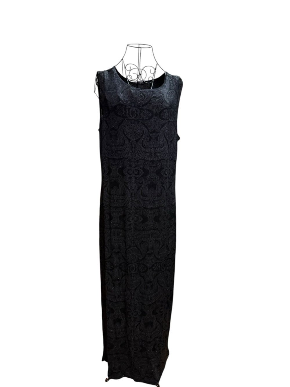 Softwear Black Sleeveless Maxi Dress with Subtle Jacquard Texture and Glitter